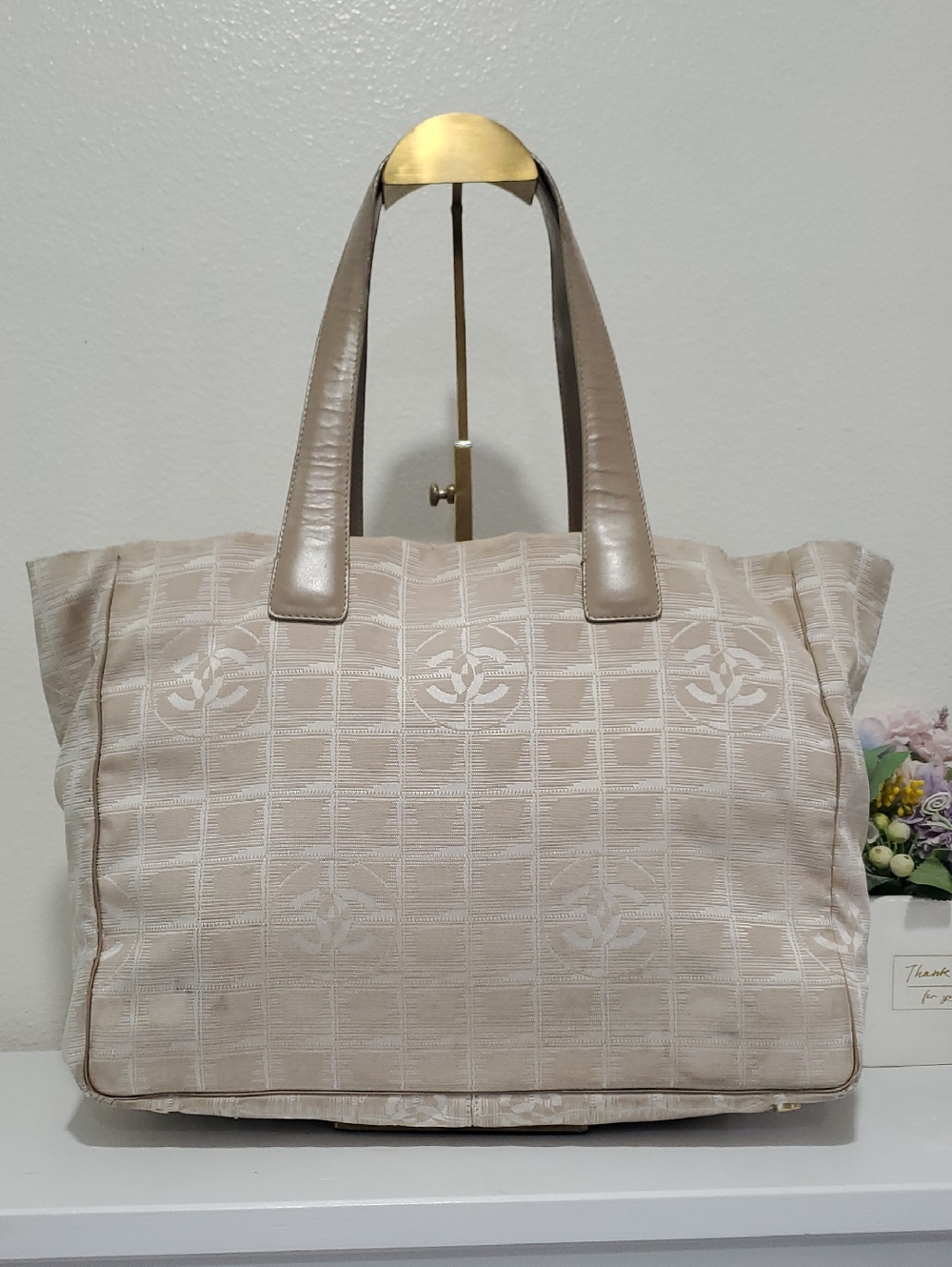 🇮🇹VINTAGE Chanel Travel Ligne Beige Large Tote